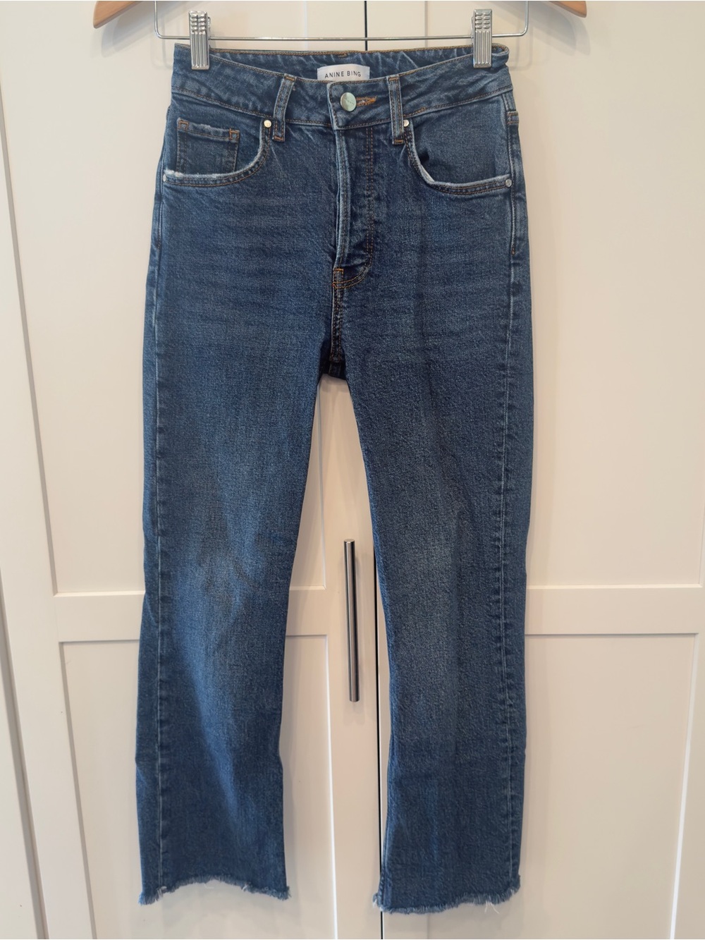 ANINE BING Mid Blue Wash Straight Leg Button Fly Jeans Size 24